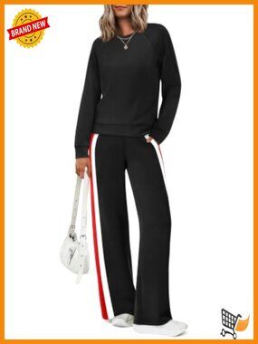 2 Piece Lounge Set Sweatsuit Long Sleeve Pullover Wide Leg Pants
